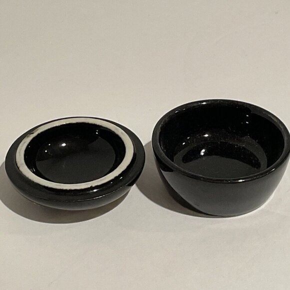 Vintage Asahi Japan Porcelain Trinket Box Peacock Floral Design Black Porcelain - Picture 5 of 8